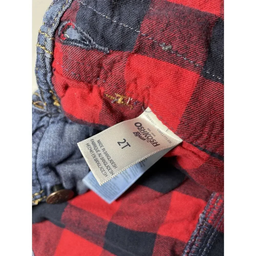 OshKosh B'gosh Plaid Overalls Kids 2T Dark Wash Flannel Lined Toddler Photos